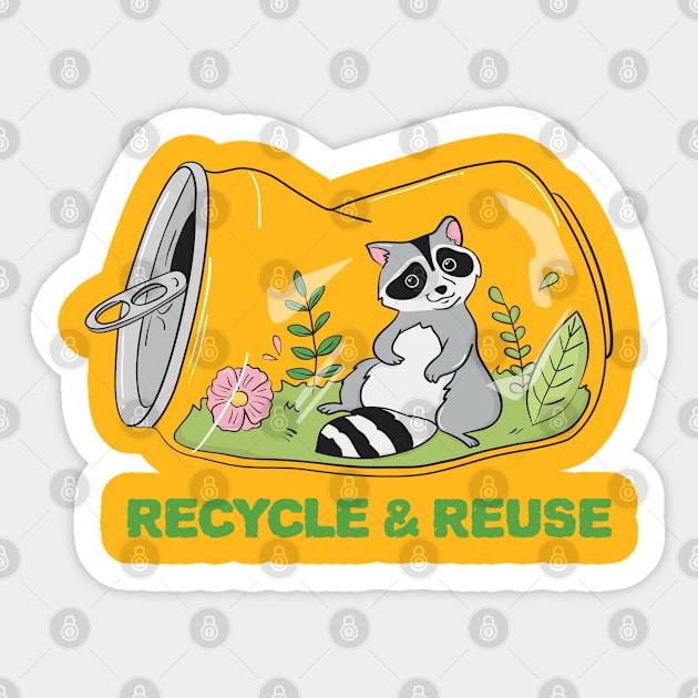 Environmental Recycle & Reuse Raccoon with Plants in a Can Sticker by Inspire Enclave